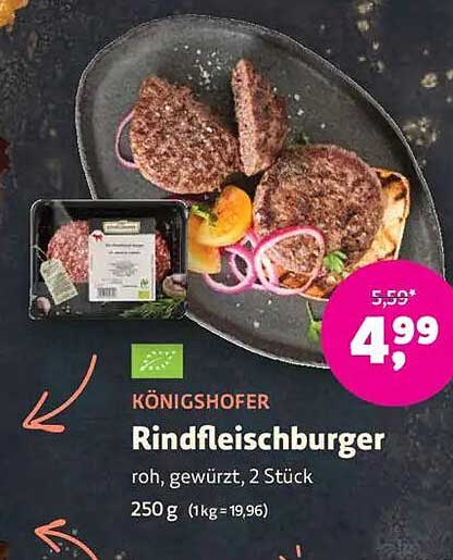 Königshofer Rindfleischburger, roh, gewürzt, 2 Stück