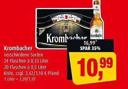 Krombacher Bier - 24 Flaschen à 0,33 Liter oder 20 Flaschen à 0,5 Liter