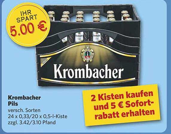 Krombacher Pils - 2 Kisten kaufen und 5 € Sofort-Rabatt erhalten