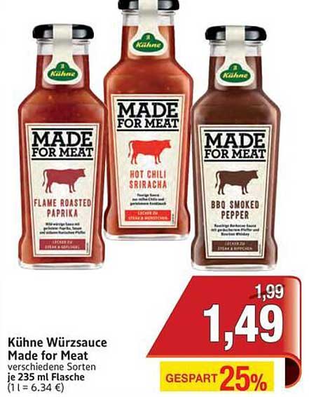 Kühne Würzsauce Made for Meat, verschiedene Sorten 235 ml