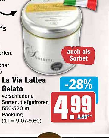 La Via Lattea Gelato – verschiedene Sorten, tiefgefroren 550-520 ml