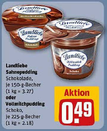 Landliebe Sahnepudding Schokolade oder Vollmilchpudding Schoko, je 150 g- bzw. 225 g-Becher