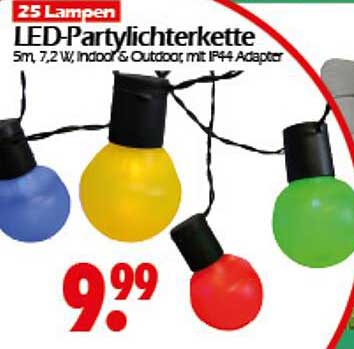 LED-Partylichterkette 5m, 7,2 W, Indoor & Outdoor, mit IP44 Adapter
