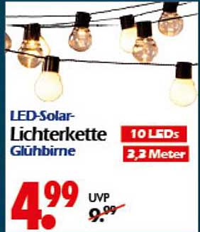 LED-Solar-Lichterkette Glühbirne - 10 LEDs, 3,3 Meter