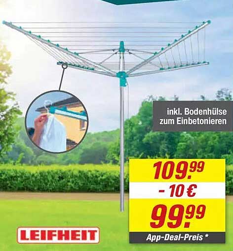 Leifheit Wäschespinne mit Bodenhülsen zum Einbetonieren