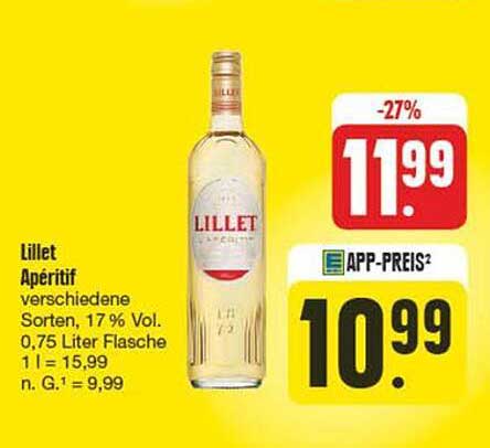 Lillet Aperitif - verschiedene Sorten, 17 % Vol., 0,75 Liter Flasche