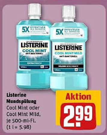 Listerine Mundspülung Cool Mint oder Cool Mint Mild, je 500-ml-Fl.