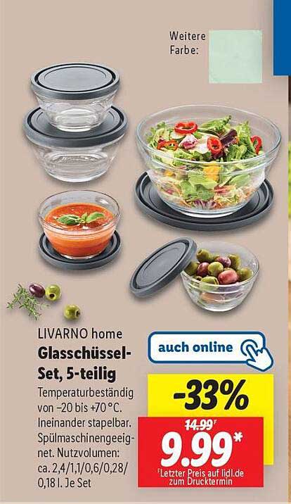 LIVARNO home Glasschüssel-Set, 5-teilig