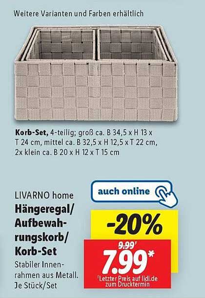 LIVARNO home Korb-Set – 4-teiliger Ordnungshelfer