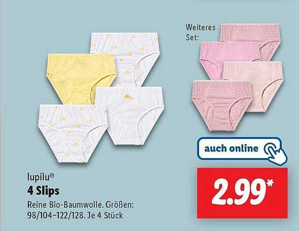 lupilu® 4 Slips aus reiner Bio-Baumwolle