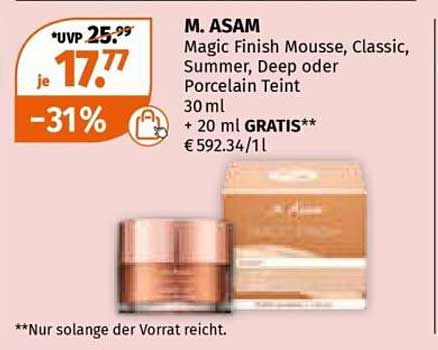 M. ASAM Magic Finish Mousse, Classic, Summer, Deep oder Porcelain Teint 30 ml + 20 ml GRATIS