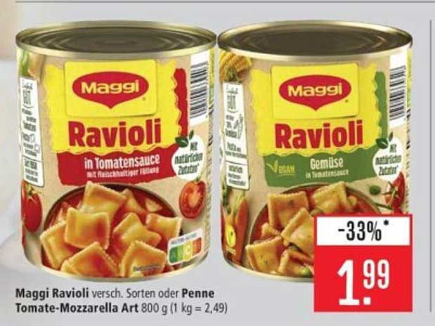 Maggi Ravioli in Tomatensauce oder Penne Tomate-Mozzarella Art 800 g