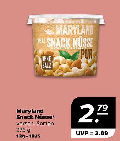 Maryland Snack Nüsse - 275 g Pur ohne Salz
