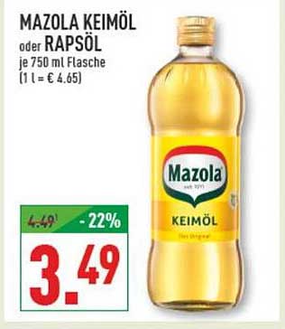 MAZOLA KEIMÖL oder RAPSÖL 750 ml Flasche
