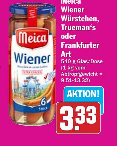 Meica Wiener Würstchen, Trueman‘s oder Frankfurter Art - 540 g Glas/Dose