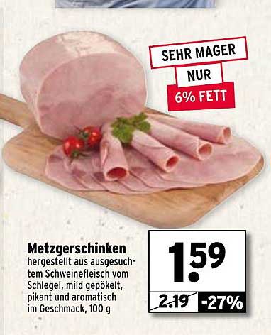 Metzgerschinken - Sehr mager, nur 6% Fett