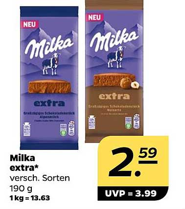 Milka extra* verschiedene Sorten 190 g