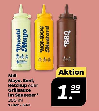Mill Mayo, Senf, Ketchup oder Grillsauce im Squeezer 300 ml