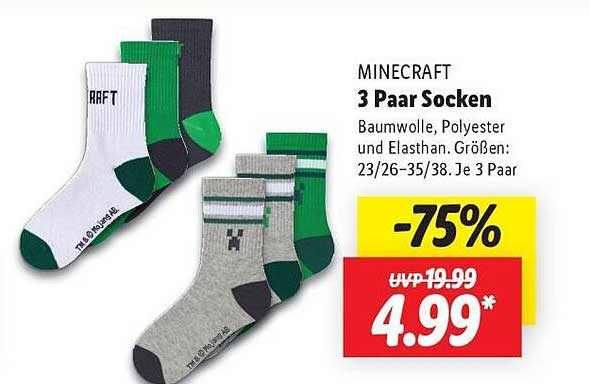 MINECRAFT 3 Paar Socken