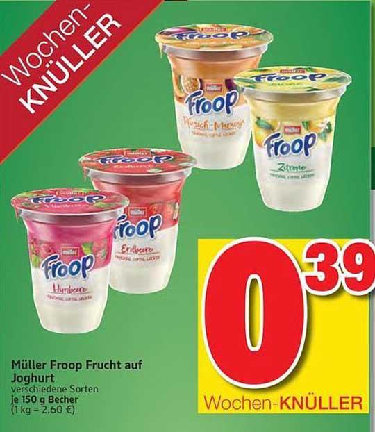 Müller Froop Frucht auf Joghurt - verschiedene Sorten je 150 g Becher