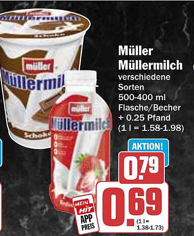 Müller Müller Milch verschiedene Sorten 500-400 ml Flasche/Becher