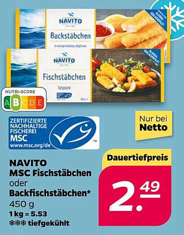 NAVITO MSC Fischstäbchen oder Backfischstäbchen 450 g