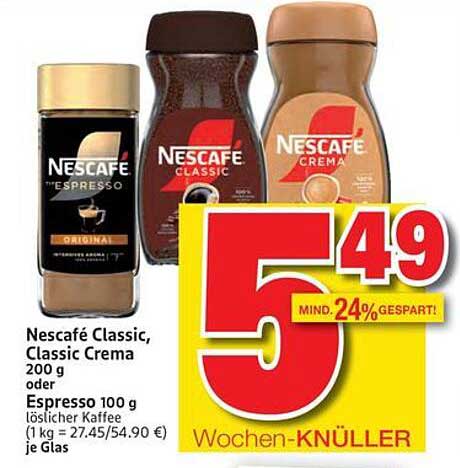 Nescafé Classic, Classic Crema 200 g oder Espresso 100 g
