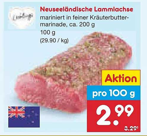 Neuseeländische Lammlachse marinert in feiner Kräuterbuttermarinade, ca. 200 g