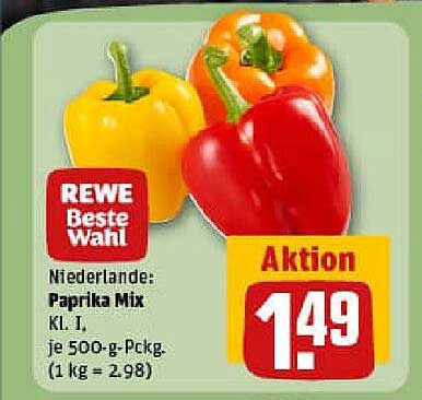 Niederlande: Paprika Mix Kl. I je 500-g-Pckg.