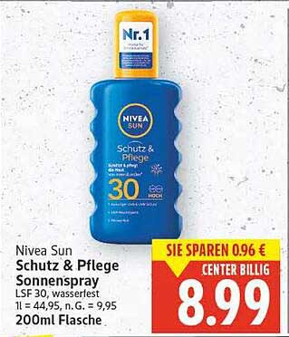 Nivea Sun Schutz & Pflege Sonnenspray LSF 30 - 200ml Flasche