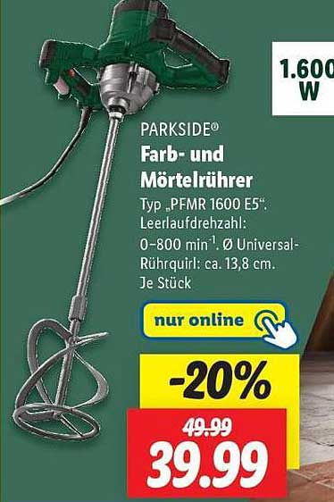 PARKSIDE® Farb- und Rührmörtelrührer Typ PMFR 1600 E5