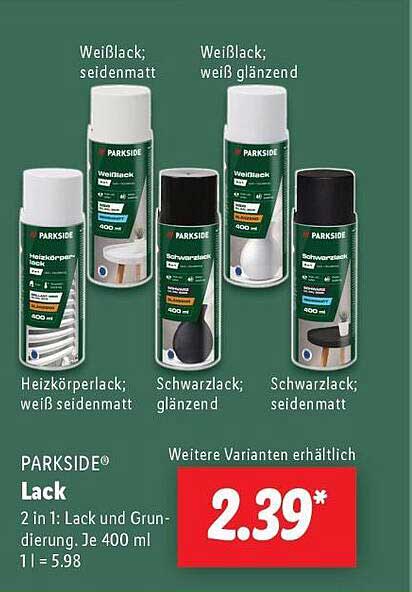 PARKSIDE® Lack 2 in 1: Lack und Grundierung; je 400 ml für nur 2,39*
