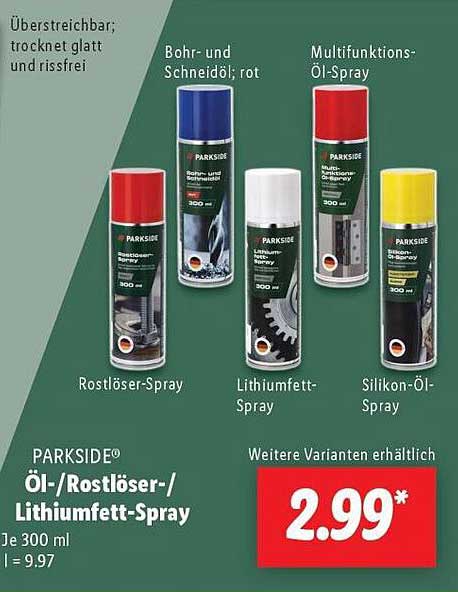 PARKSIDE Öl-/Rostlöser-/Lithiumfett-Spray 300 ml