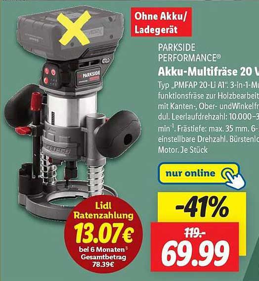 PARKSIDE PERFORMANCE® Akku-Multifräsе 20 V