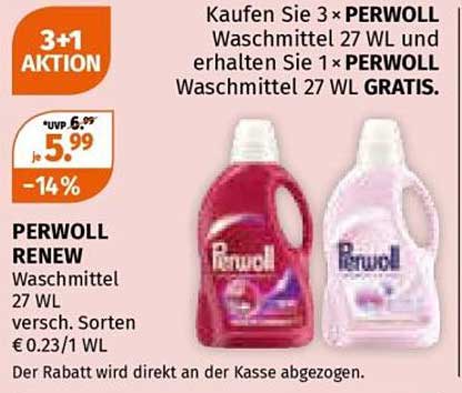 PERWOLL RENEW Waschmittel 27 WL – 3+1 Aktion