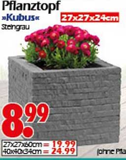Pflanztopf »Kubus« Steingrau 27x27x24cm