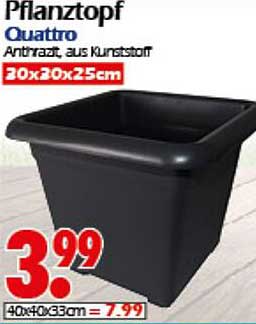 Pflanztopf Quattro Anthrazit aus Kunststoff 20x20x25cm