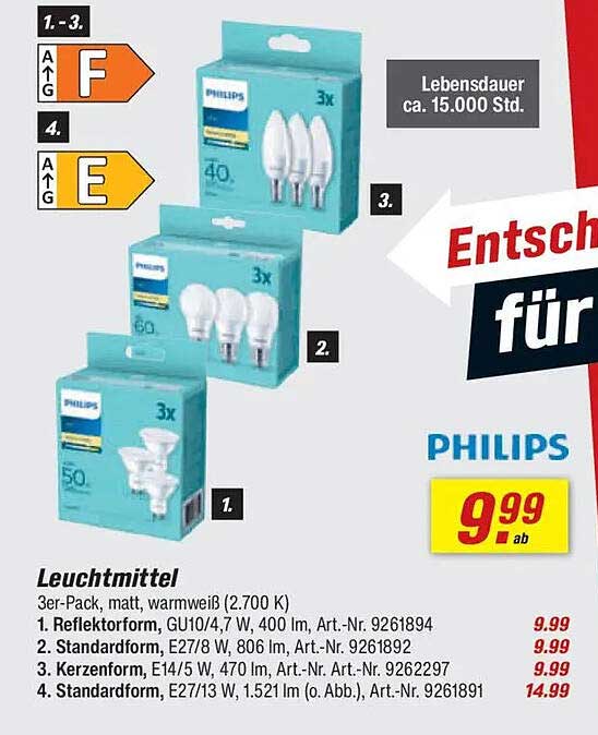 Philips Leuchtmittel 3er-Pack, warmweiß (2.700 K)
