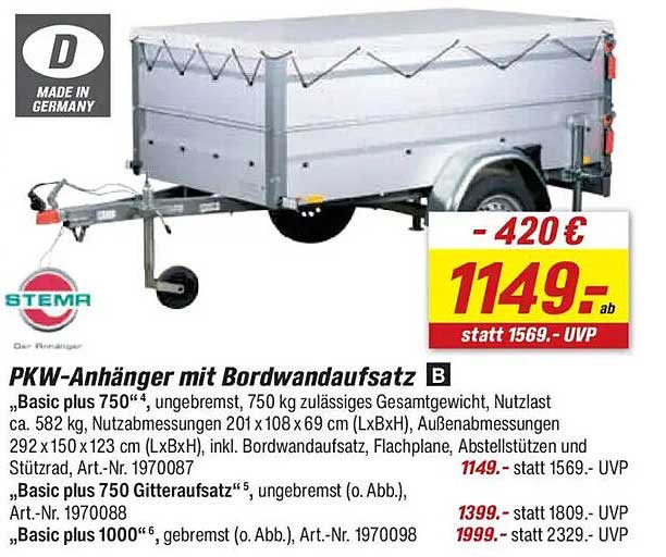 PKW-Anhänger mit Bordwandeinsatz - Basic plus 750
