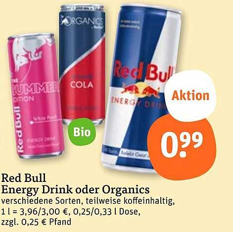 Red Bull Energy Drink oder Organics - Verschiedene Sorten zum Aktionspreis