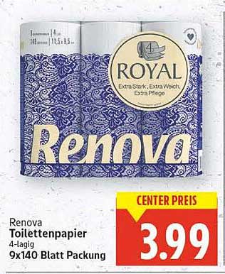 Renova Toilettenpapier 4-lagig 9x140 Blatt Packung