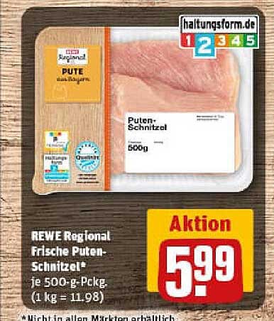 REWE Regional Frische Puten-Schnitzel* je 500-g-Pckg