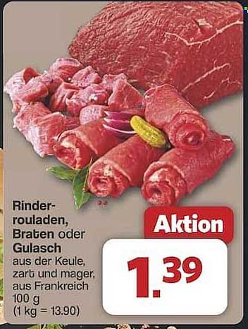 Rinderrouladen, Braten oder Gulasch aus der Keule, zart und mager, aus Frankreich