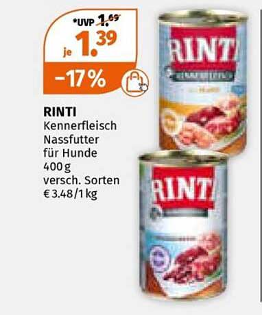 RINTI Kennerfleisch Nassfutter für Hunde 400 g - jetzt für 1,39 €!