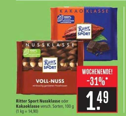 Ritter Sport Nussklasse oder Kakao klasse, 100 g