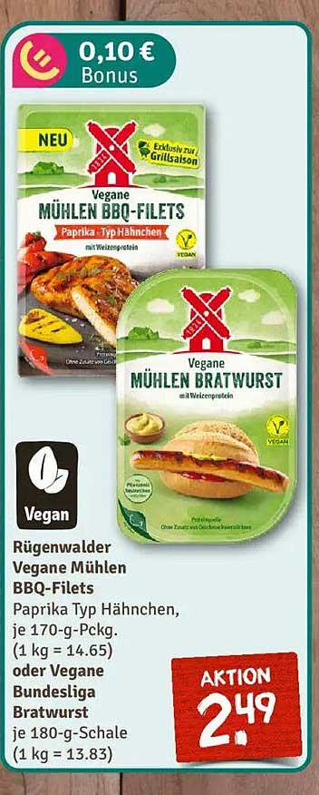 Rügenwalder Vegane Mühlen BBQ-Filets und Vegane Bundesliga Bratwurst