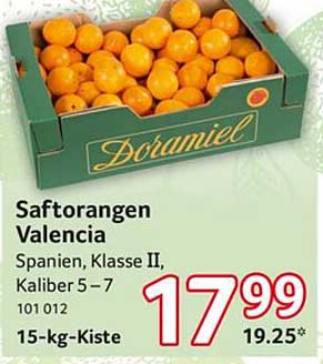 Saftorangen Valencia 15-kg-Kiste