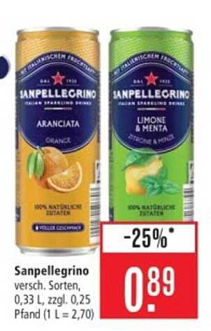 Sanpellegrino verschiedene Sorten, 0,33 L – Erfrischungsgetränk