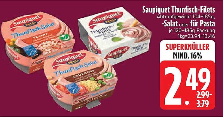 Saupiquet Thunfisch-Filets 104-185g, -Salat oder für Pasta