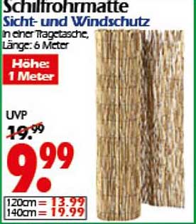 Schilfrohrmatte Sicht- und Windschutz in einer Tragetasche, Länge: 6 Meter